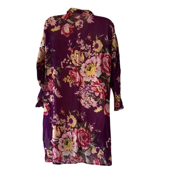 Handmade Purple Floral Print Tunic Blouse Swim Coverup Size 12 Boho Festival - Picture 3 of 8